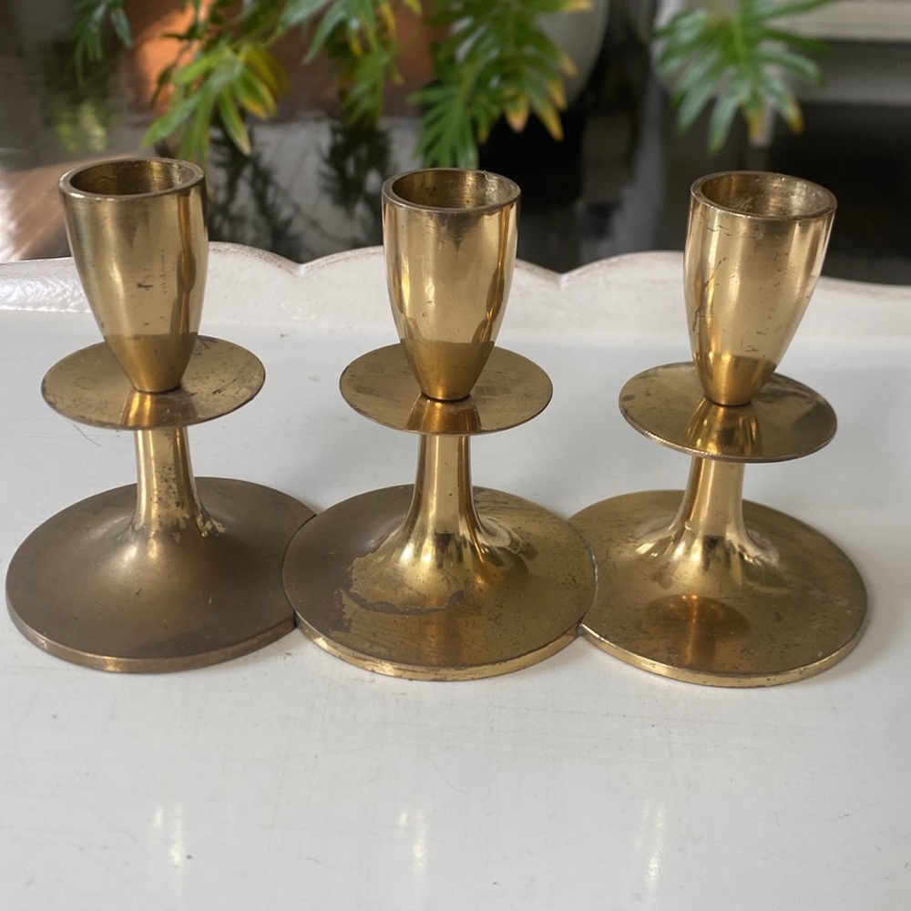 Mid Century Brass Candlestick Trio - Made in Japan - Rare
